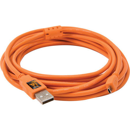 Tether Tools TetherPro 15' / 4.57m Gold-Plated Cable, Hi-Visibility Orange