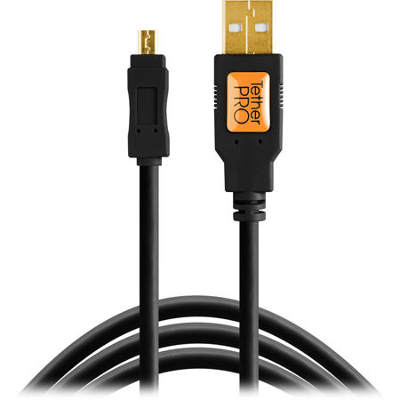 Tether Tools TetherPro 15' USB 2.0 Type-A Male to Mini-B Male 8-Pin Cable, Black