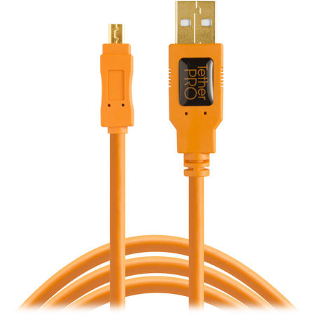 Tether Tools TetherPro 15' USB 2.0 Type-A Male to Mini-B Male 8-Pin Cable, Orange