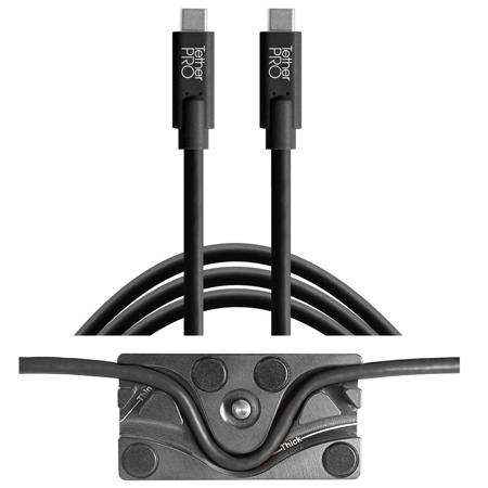 Tether Tools TetherBLOCK MC Multi Cable Mounting Plate with TetherPro 15' USB-C to USB-C Cable, Black