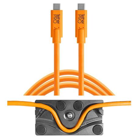 Tether Tools TetherBLOCK MC Multi Cable Mounting Plate with TetherPro 15' USB-C to USB-C Cable, Orange