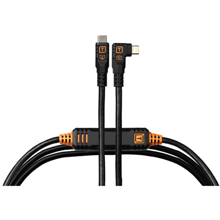 Tether Tools TetherPro Optima 10G 15' USB-C Straight to USB-C Right Angle Cable, Black