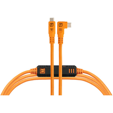 Tether Tools TetherPro Optima 10G 15' USB-C Straight to USB-C Right Angle Cable, Orange