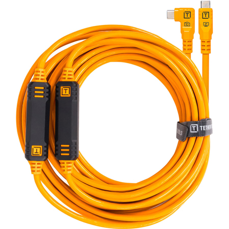 Tether Tools TetherPro 31' USB-C Straight to Right Angle Cable High-Visibility Orange