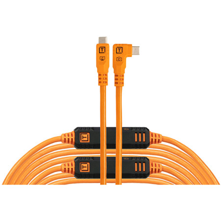 Tether Tools TetherPro Optima 10G 31' USB-C Straight to USB-C Right Angle Cable, Orange