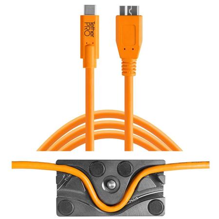 Tether Tools TetherBLOCK Mount Plate, 15' USB-C to Micro-USB 3.0 B Cable, Orange