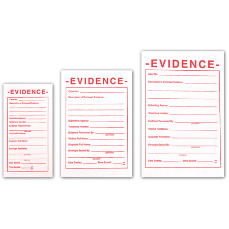 Tri-Tech Forensics 5x7.5" Small Evidence Envelopes, White, 100-Pack