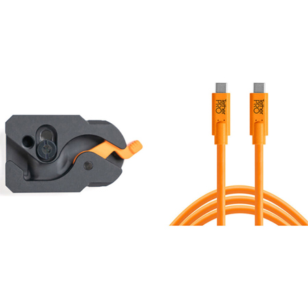 Tether Tools TetherGuard LeverLock Plate and 15' USB-C Straight Cable, Orange