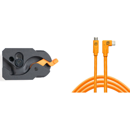 Tether Tools TetherGuard LeverLock Plate & 15' USB-C Straight to RA Cable,Orange