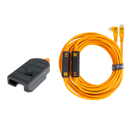 Tether Tools TetherGuard LeverLock Plate and 31' USB-C Straight to RA Cable High-Visibility Orange