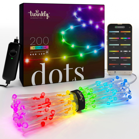 Twinkly Dots Gen II 33' 200 RGB USB-Powered Flexible LED Light, Transparent Wire