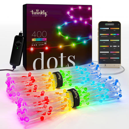 Twinkly Dots Gen II 66' 400 RGB USB-Powered Flexible LED Light, Transparent Wire