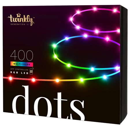 Twinkly Dots Gen II 66' 400 RGB USB-Powered Flexible LED Light, Transparent Wire