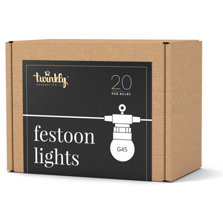 Twinkly Festoon Gen II 33' 20 RGB LED Bulb Light String, Black Wire