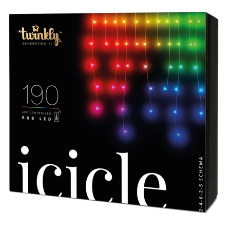 Twinkly Icicle Gen II 16.40x1.96' 190 RGB Multicolor LED Light, Transparent Wire