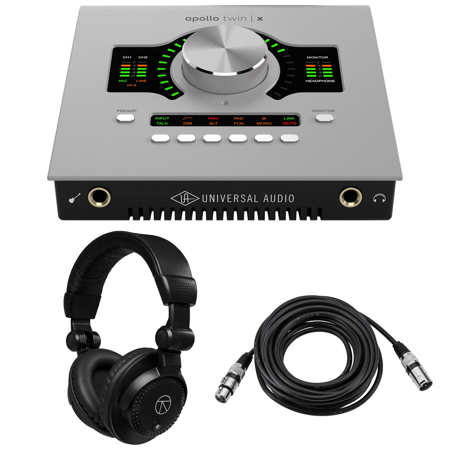 Universal Audio Apollo Twin X QUAD Gen 2 Thunderbolt 3 Audio Interface, Bundle with TAPH100 Monitor Headphones and 25' Microphone Cable