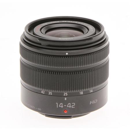 Panasonic Lumix G Vario 14-42mm F3.5-5.6 Mega OIS HD Black lens.