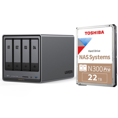 UGREEN NASync DXP4800 Plus 4-Bay NAS Enclosure w/N300 Pro 22TB 3.5" SATA III HDD
