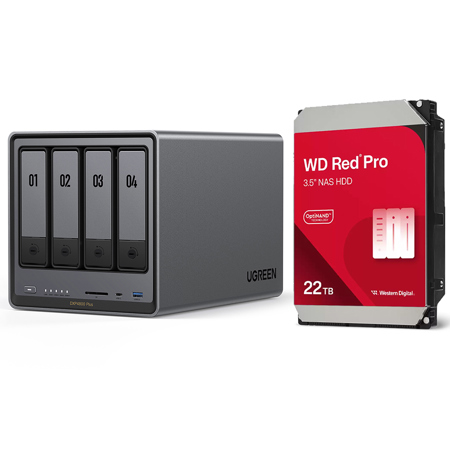 UGREEN NASync DXP4800 Plus 4-Bay NAS Enclosure with Red Pro 22TB 3.5" SATA III Internal Hard Drive