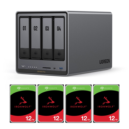 UGREEN NASync DXP4800 Plus 4-Bay NAS Enclosure, Bundle with 4x Seagate IronWolf 12TB SATA III 3.5" Internal NAS Hard Drive