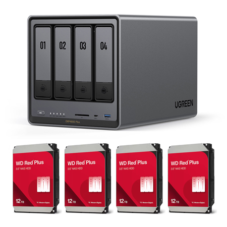 UGREEN NASync DXP4800 Plus 4-Bay NAS Enclosure with 4x WD Red Plus 12TB 3.5" HDD