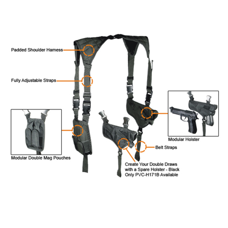 UTG Leapers UTG Deluxe Universal Horizontal Shoulder Holster, Right Hand, Black