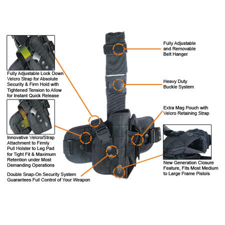 UTG Special Ops Universal Tactical Right H& Leg Pistol Holster, Black