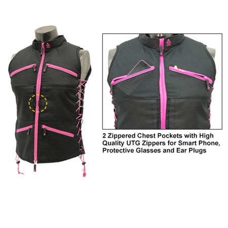 UTG True Huntress Female Sporting Vest, Fits Small to Large, Black/Pink