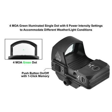 UTG 1x Reflex Micro Dot Sight with 4 MOA Green Single Dot, Matte Black
