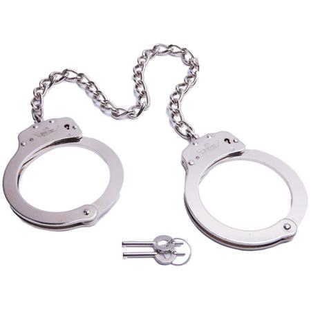 UZI Nickel Finish Leg Irons with 2 Handcuff Keys, Silver