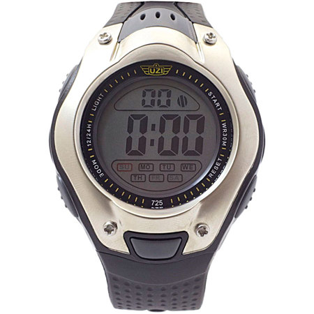 UZI W-725 Digital Sport Men's Watch with Rubber Strap, Black/Silver