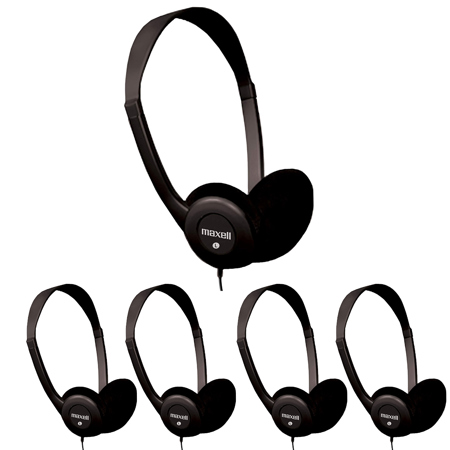 Maxell HP-100 Wired Stereo On-Ear Headphones, Black, 5-Pack