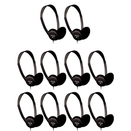 Maxell HP-100 Wired Stereo On-Ear Headphones, Black, 10-Pack