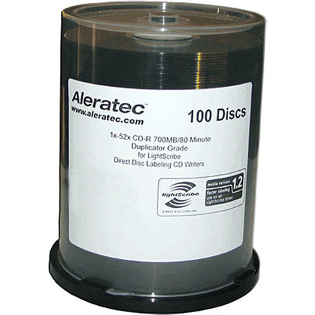 Aleratec CD-R LightScribe 52x Duplicator Grade Discs, 100 Pack.