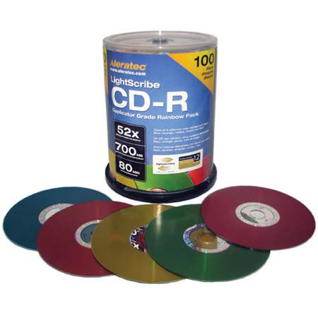 Aleratec CD-R LightScribe 52x V1.2 Duplicator Grade Discs, Rainbow, 100 Pack