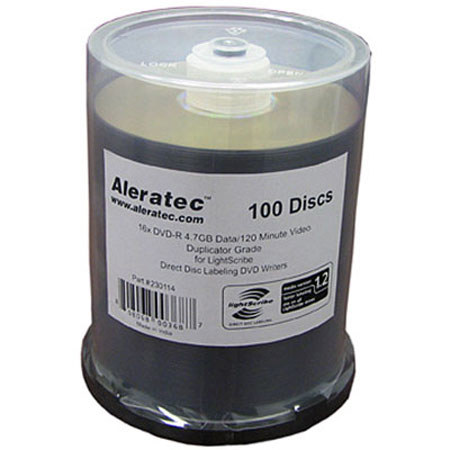 Aleratec DVD-R, 16x Lightscribe V1.2 Duplicator Grade Media, 100 Pack