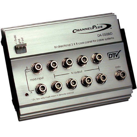 Channel Plus DA-550BID RF Amp Bi-Directional CATV, 3 In x 8 Out, IR(12vdc) Engine
