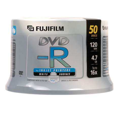 Fujifilm DVD-R, Wht Inkjt Printbl, 120 Min, 4.7 GB, 16x