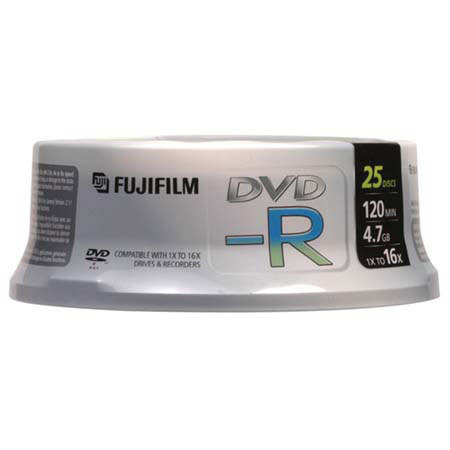 Fujifilm DVD-R, 120 Minute, 4.7 GB, 16x, 25 Disc Pack on Spindle #25302125