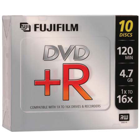 Fujifilm DVD+R, 120 Minute, 4.7 GB, 16x, 10 Disc Pack in Slim Case #25302260