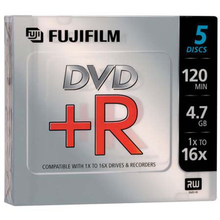 Fujifilm DVD+R, 120 Minute, 4.7 GB, 16x, 5 Disc Pack in Slim Case #25302265