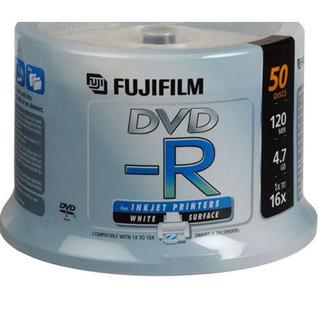 Fujifilm DVD-R, Wht Inkjt Hub Printbl,120Min,4.7GB,16x