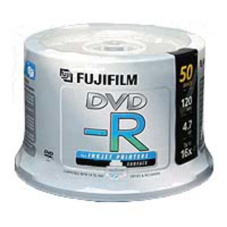 Fujifilm DVD-R, Silver Inkjet Hub Printable, 120 Minute, 4.7 GB, 8x, 50 Disc Pack on Spindle