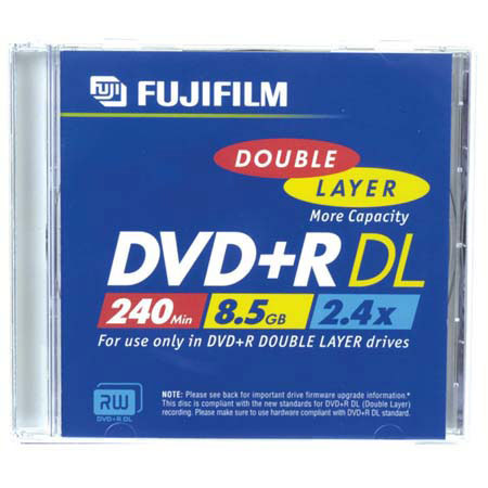 Fujifilm DVD+R, Double Layer, 4 Hours, 8.5 GB, 2.4x, 15 Disc Pack on Spindle