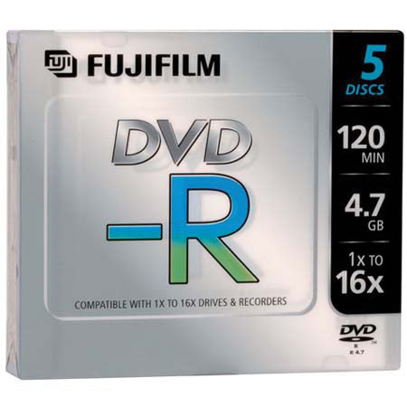Fujifilm DVD-R, 120 Minute, 4.7GB, 16x, 5 Disc Pack