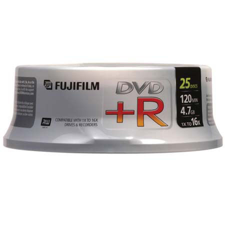 Fujifilm DVD+R, 120 Minute, 4.7 GB, 16x, 25 Disc Pack on Spindle #25303025