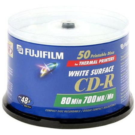 Fujifilm CD-R, White Thermal Hub Printable, 80 Minutes, 48x Speed, 700mb, 50 Disc Pack on Spindle