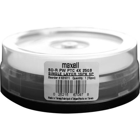 Maxell 25GB BD-R Printable White Blu-ray Disc, 15 Pack Spindle