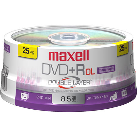 Maxell 8.5GB, 8x DVD+R Recordable Disc, 25 Pack Spindle
