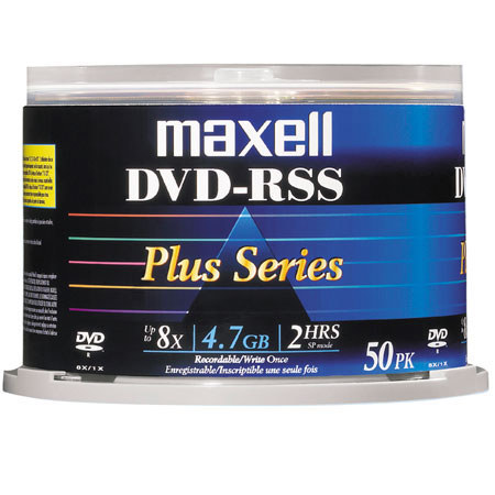 Maxell DVD-RSS 4.7GB Thermal Silver Print-To-Center Recordable Discs, 50 Pack